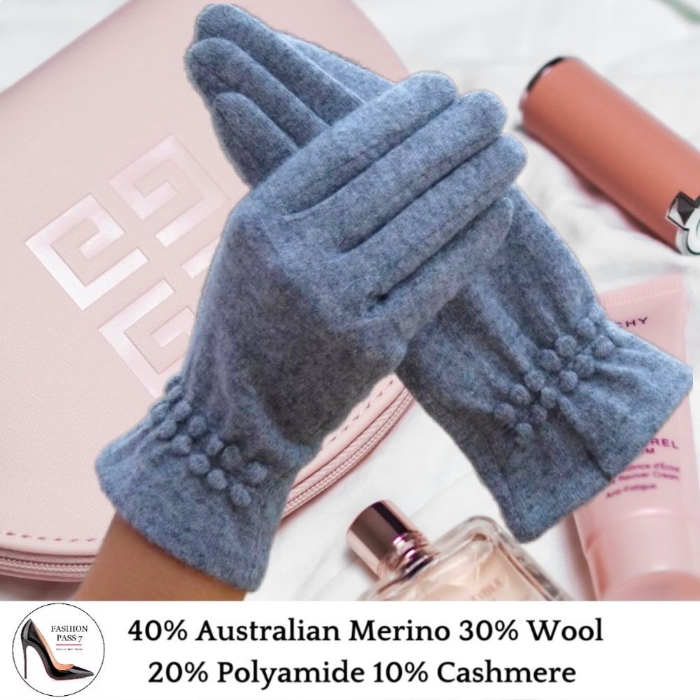 Luxury Cashmere Merino Wool Gloves Classic Gray Driving Winter Warm Cozy Gloves